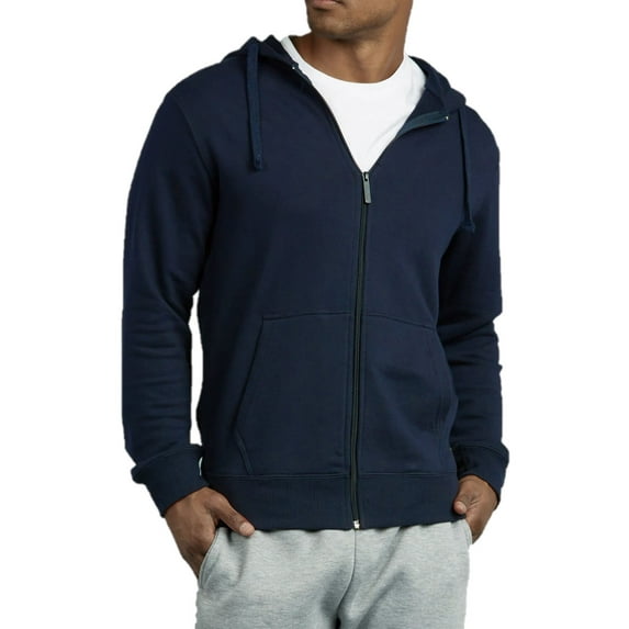 COUVER Men's Active Casual 100% Cotton Terry Zipper Hoodie, Navy S, 1 Count, 1 Pack