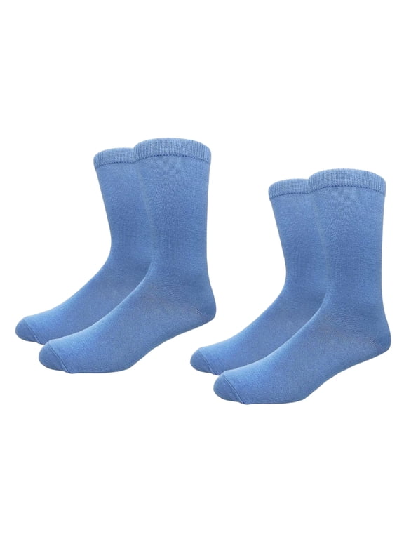 Mens Classic Cotton Solid Plain Crew Dress Socks Cerulean Blue 2 Pairs Size 8-13 (Mens)