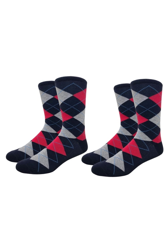 Mens Cotton Argyle Crew Dress Socks Navy Red Gray 2 Pairs Size 8-13 (Mens)