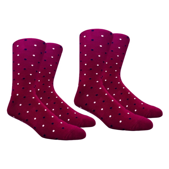 COUVER Mens Cotton Polka Dot Crew Dress Socks Burgundy White Navy Blue 2 Pairs Size 10-13 (Mens)