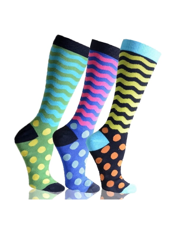 Mens Dots and Waves Print Patterned Crew Socks 3 Pack Size 10-13 (Mens)