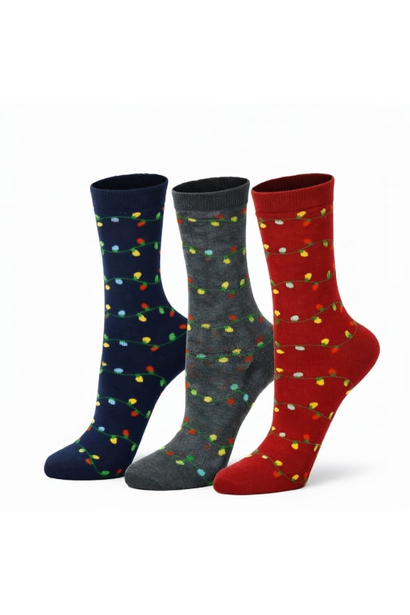 Mens Holiday Lights Novelty Crew Socks 3 Pack Size 10-13 (Mens)