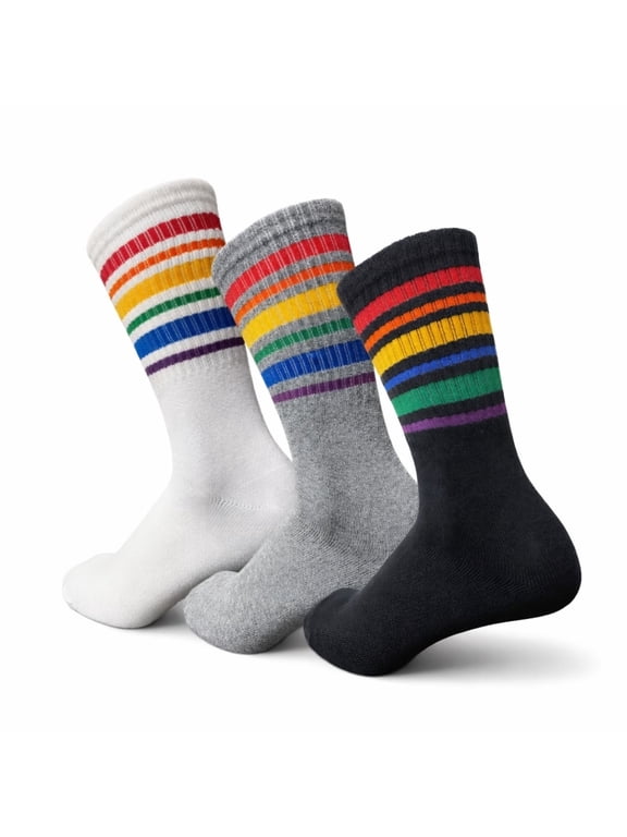 Mens Rainbow Stripe Novelty Crew Socks 3 Pack Size 10-13 (Mens)