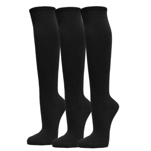 COUVER Womens Plain Striped Cotton Knee High Socks Black Large 3 Pairs