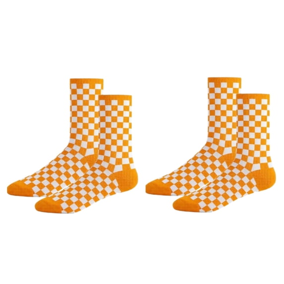 COUVER Orange and White Cotton Checkered Mid Calf Crew Socks 2 Pack Women's