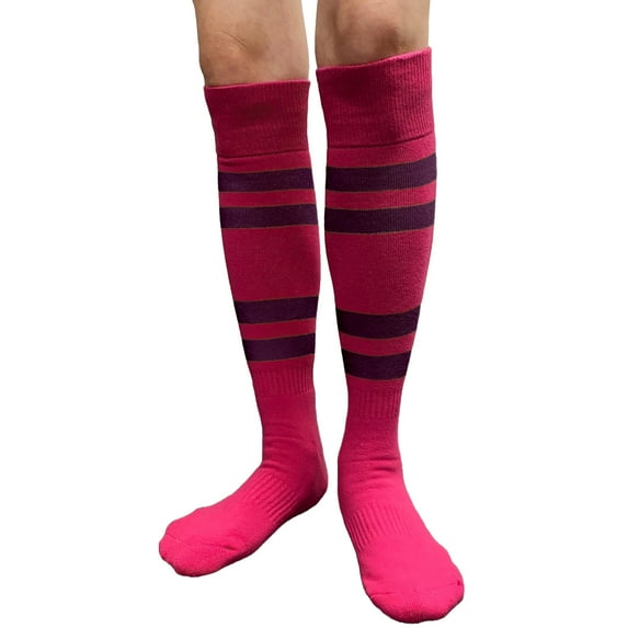 COUVER Pink Breast Cancer Awareness Sports Knee Socks, Striped, Hot Pink / Purple, Medium, 1 Pair