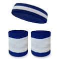 thumbnail image 1 of COUVER Premium Tennis Style Standard Size Sweatband Headband Wristbands Set - White / Blue, 1 of 7