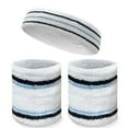 thumbnail image 1 of COUVER Premium Tennis Style Standard Size Sweatband Headband Wristbands Set - White / Navy / Light Blue lines, 1 of 11