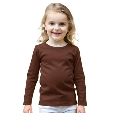 COUVER Unisex Soft Cotton Solid Color Long Sleeve Kids/Children's Crew Neck Shirt, Brown (Chocolate) 5T, 1 Pack