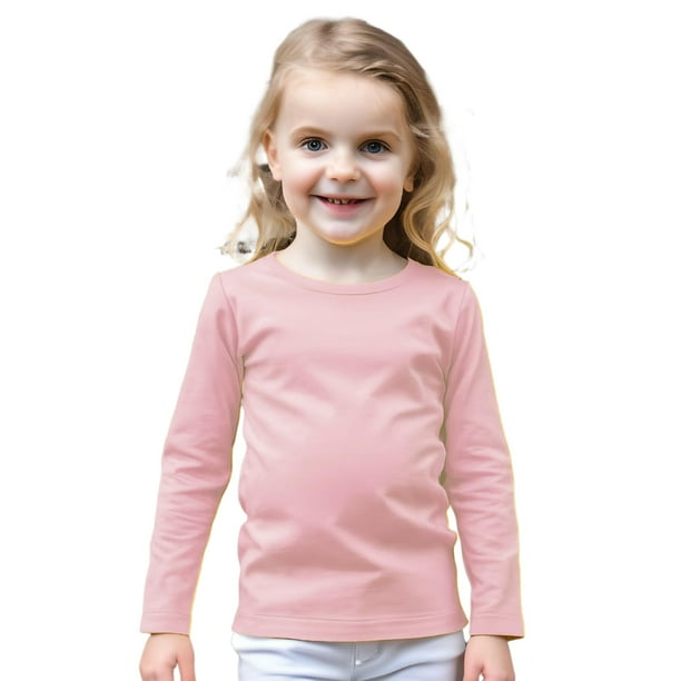 COUVER Unisex Soft Cotton Solid Color Long Sleeve Kids/Children's Crew Neck Shirt, Light Pink (Baby Pink) 2T, 1 Pack