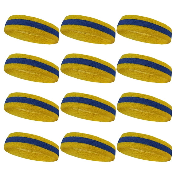 COUVER Stripe Sweat Headbands for Workout, Event, Party Favor, Regular, 12PCS Bulk Set, Ukraine Colors Golden Yellow/Blue/Golden Yellow