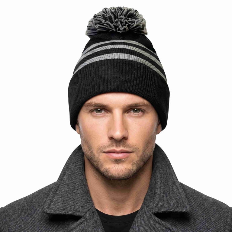 COUVER Unisex Knit Striped Beanie Hat Black and Light Gray 1  display picture 3