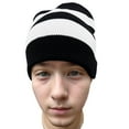 thumbnail image 1 of COUVER Striped Knit Warm Beanie with or without Pom Pom Winter Hats (Black / White), 1 of 6