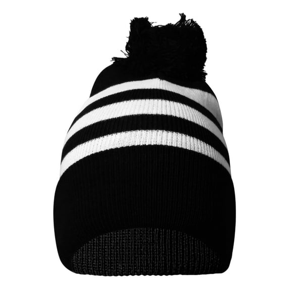 COUVER Striped Knit Warm Beanie with or without Pom Pom Winter Hats (Black / White)