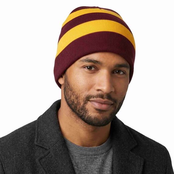 COUVER Unisex Knit Beanie Hat, No Pom-Pom, Maroon and Gold, 1 Pack