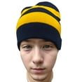 thumbnail image 1 of COUVER Striped Knit Warm Beanie with or without Pom Pom Winter Hats (Navy / Golden Yellow), 1 of 7