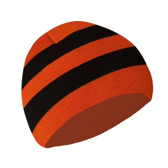 COUVER Striped Knit Warm Beanie with or without Pom Pom Winter Hats (Orange/ Black)