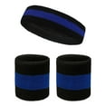 thumbnail image 1 of COUVER Sweatband Set Sports Headband Wristband Set Terry Cloth Moisture Wicking Sweat Absorbing Wrist Sweatbands Head Sweatband, Blue/Black, 1 of 8
