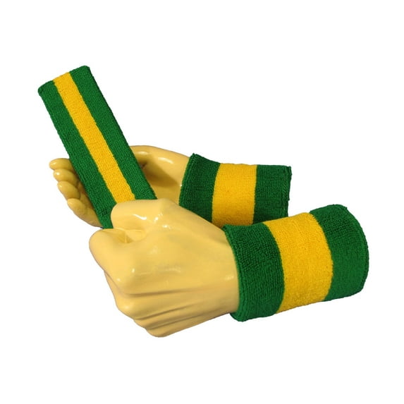 COUVER Sweatband Set Sports Headband Wristband Set Terry Cloth Moisture Wicking Sweat Absorbing Wrist Sweatbands Head Sweatband, Yellow/Green