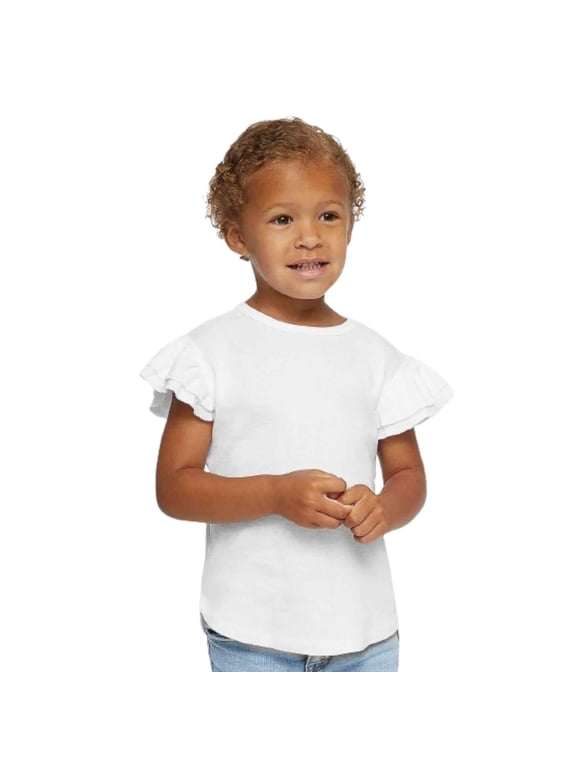 Toddler Little Girl's Soft Cotton Flutter Sleeve T-Shirt, White, 4T, 1 Piece