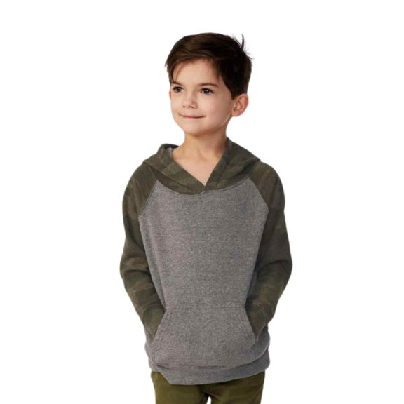 COUVER Toddler Special Blend Raglan Hooded Sweatshirt , Nickel Heather/ Forest Camo, 4T, 1 Piece