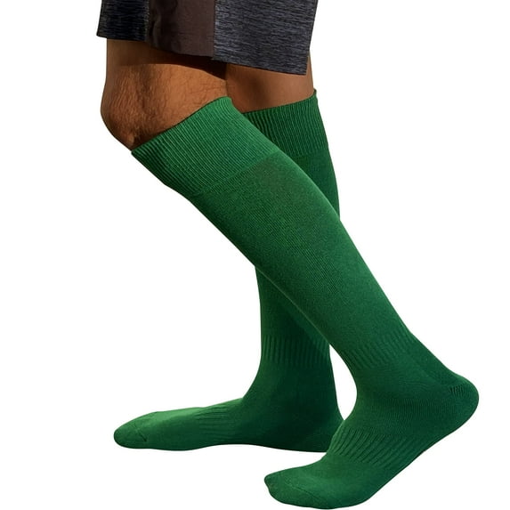 COUVER Toe, Sole & Heel Cushioned Adult/Youth Athletic Hockey, Softball, Volleyball, Lacrosse, Any Sports Knee High Socks, GREEN, Medium
