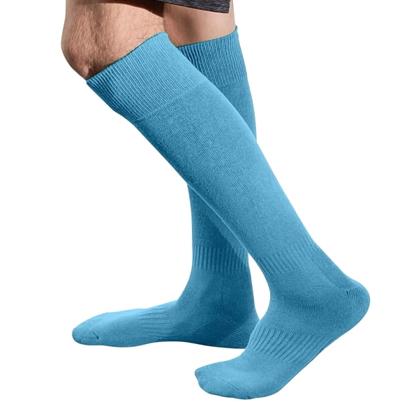 COUVER Toe, Sole & Heel Cushioned Adult/Youth Athletic Hockey, Softball, Volleyball, Lacrosse, Any Sports Knee High Socks, SKY BLUE, Large