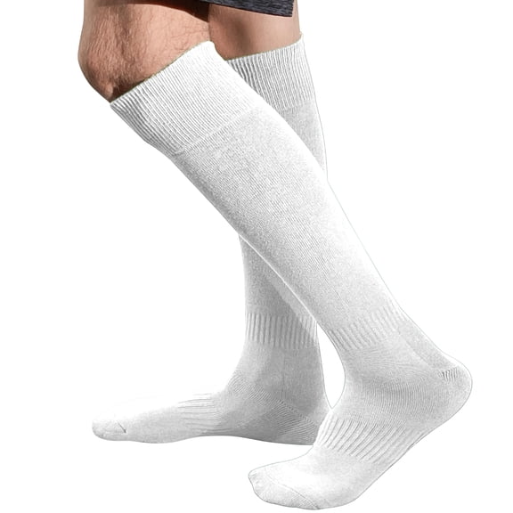 COUVER Toe, Sole & Heel Cushioned Adult/Youth Athletic Hockey, Softball, Volleyball, Lacrosse, Any Sports Knee High Socks, WHITE, Medium