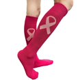 thumbnail image 1 of COUVER Toe, Sole & Heel Cushioned Adult/Youth Athletic Hockey, Softball, Volleyball, Lacrosse, Any Sports Knee High Socks, Hot Pink with Ribbon Icon, Large, 1 of 7