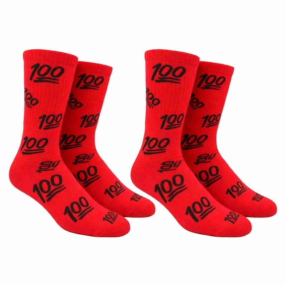 COUVER Unisex 100 Score Cushioned Crew Socks Red Black Size 10-13 2-Pack (4 Count)
