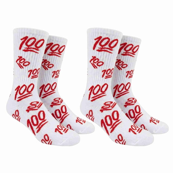 COUVER Unisex 100 Score Cushioned Crew Socks White Red Size 10-13 2-Pack (4 Count)