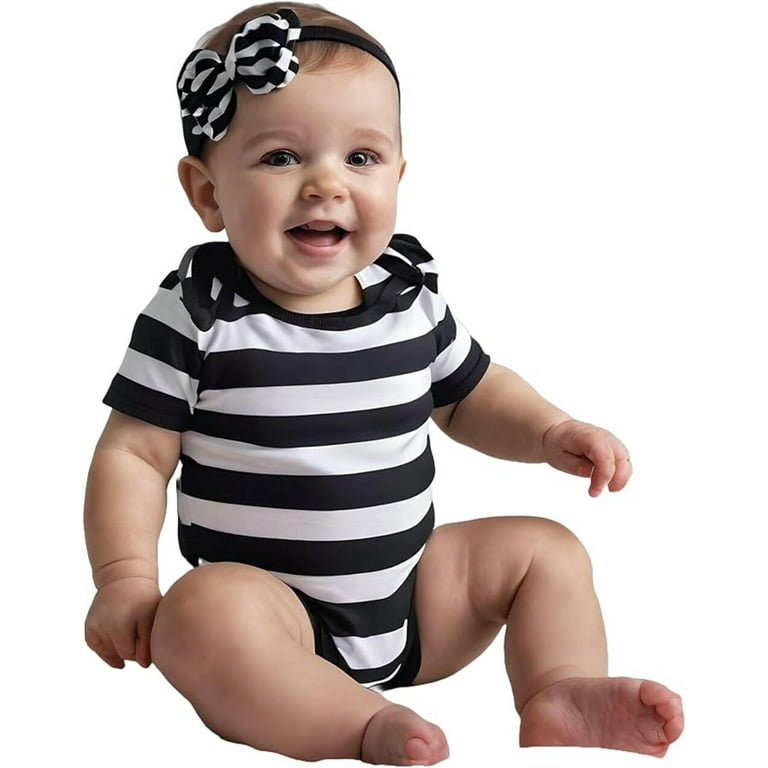 COUVER Unisex Baby Infant Toddler Long Sleeve Lap Shoulder Striped color Bodysuit Onesie Black White Short Sleeve 24M
