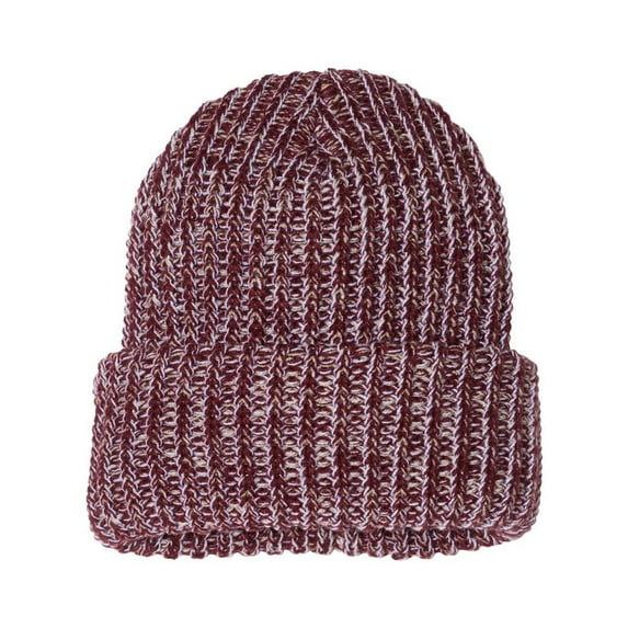 COUVER Unisex Blaze Chunky Cuffed Knit Roll Up Beanie Cap - 12'' 100% Acrylic Hat, Maroon/ Natural, One Size, 1 Piece
