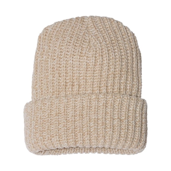 COUVER Unisex Blaze Chunky Cuffed Knit Roll Up Beanie Cap - 12'' 100% Acrylic Hat, Oatmeal, One Size, 1 Piece