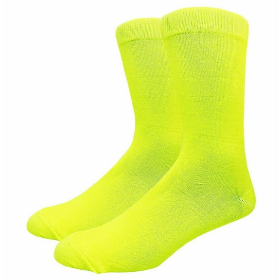 COUVER Unisex Classic Cotton Solid Plain Crew Dress Socks, Neon Yellow, One Size 8-13, 1 Pair