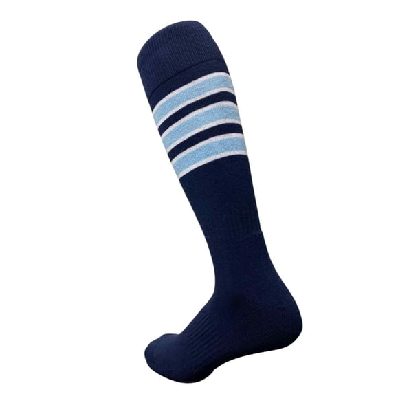 COUVER Unisex Cotton Bottom Cushion Striped Knee High Softball Sports Socks, Navy Blue/White/Light Blue, Small, 1Pair