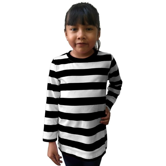 COUVER Unisex Soft Cotton Solid Color Long Sleeve Kids/Children's Crew Neck Shirt, Black/White 4T, 1 Pack