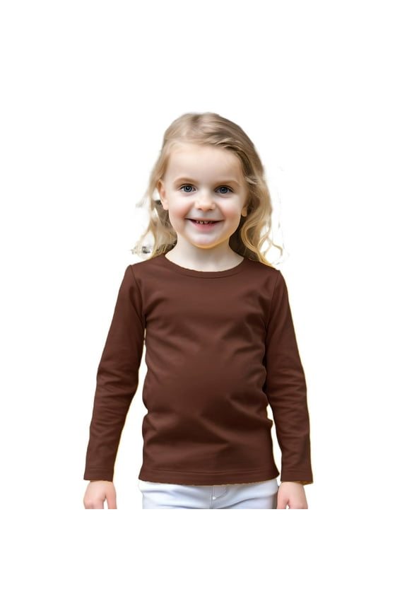 Unisex Soft Cotton Solid Color Long Sleeve Kids/Children's Crew Neck Shirt, Brown (Chocolate) 5T, 1 Pack