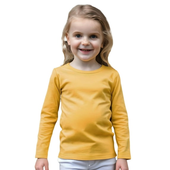 COUVER Unisex Soft Cotton Solid Color Long Sleeve Kids/Children's Crew Neck Shirt, Gold Yellow 3T, 1 Pack