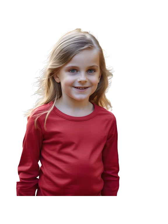 Unisex Soft Cotton Solid Color Long Sleeve Kids/Children's Crew Neck Shirt, Red 5T, 1 Pack