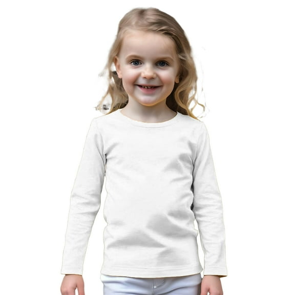 COUVER Unisex Soft Cotton Solid Color Long Sleeve Kids/Children's Crew Neck Shirt, White 3T, 1 Pack