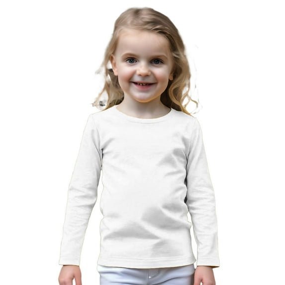 COUVER Unisex Soft Cotton Solid Color Long Sleeve Kids/Children's Crew Neck Shirt, White 5T, 1 Pack