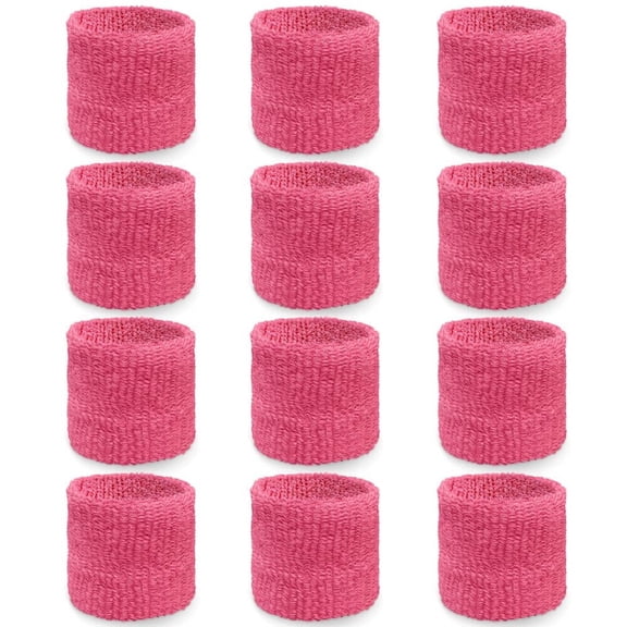 COUVER Unisex Sport Wristbands Cotton Terry Cloth Sweatband, Bright Pink, One Size, 12 PCS