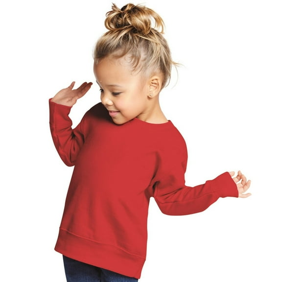 COUVER Unisex Toddler Warm Fleece Crewneck Long Sleeve Sweatshirt, Red, 3T, 1 Piece