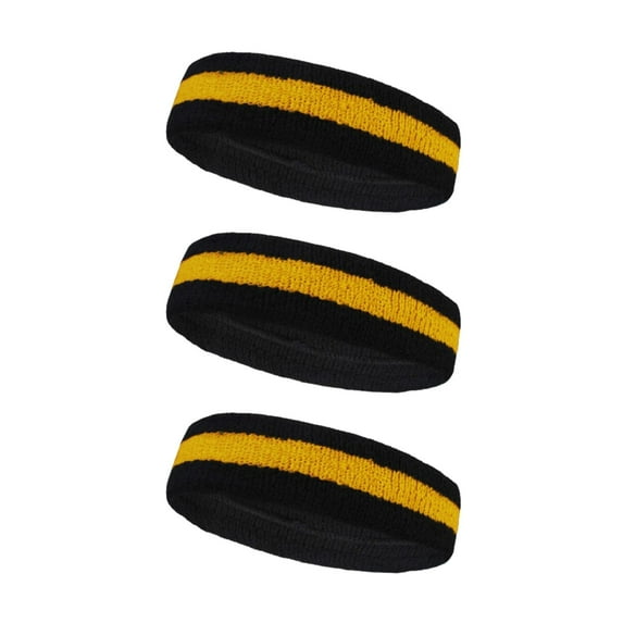 COUVER Unisex Two Color Striped Sports Head Sweatband Black Golden Yellow Black 3 Pack