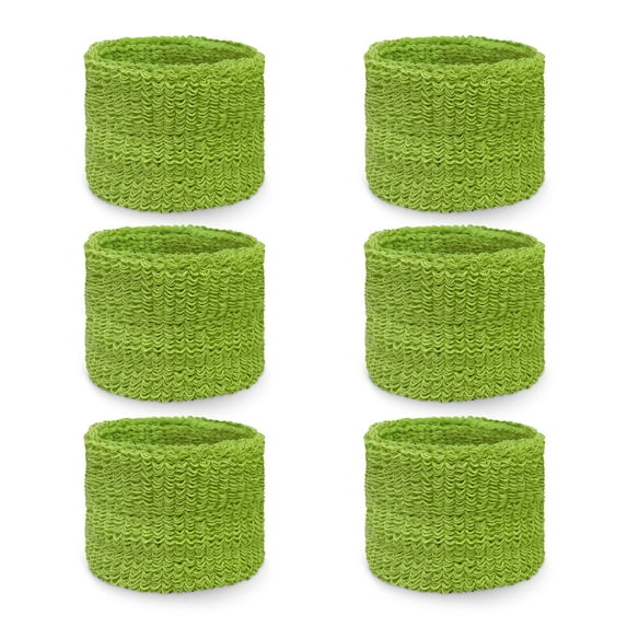 COUVER WBY330 2.5" Tall Cotton Team Color wristbands for Event use, Party Favor, Summer/Day Camp, School/Church Activities, LIME GREEN, 6PCS Set Pack