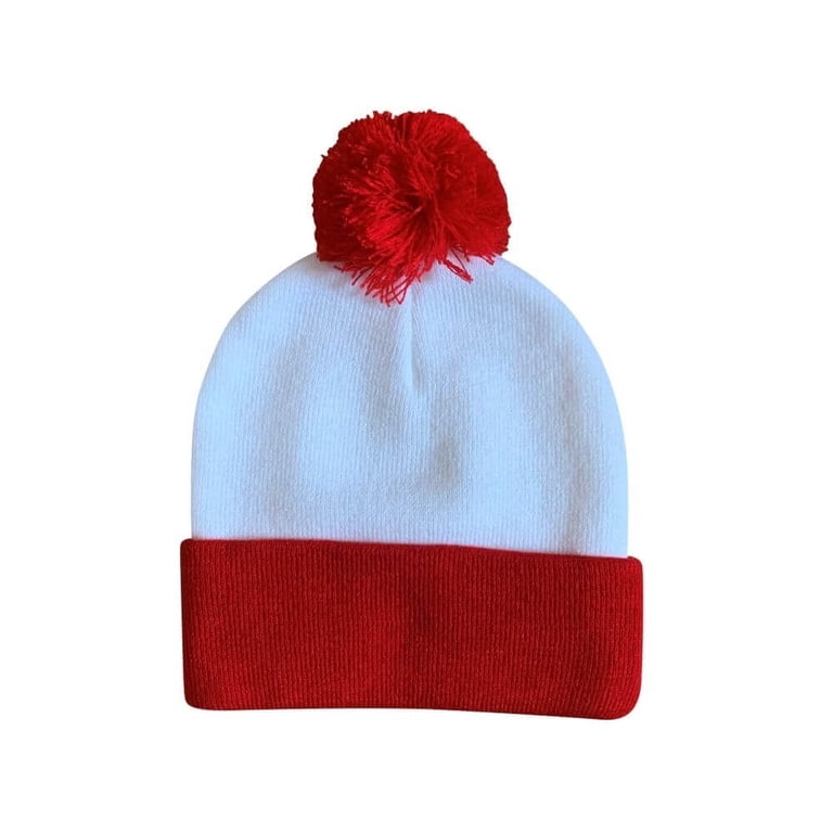 FRYE Marbled Cuff Pompom Beanie Hat Multicolor Red Knit Fur Après-ski Frye Cable Beanie W/SELF POM Brick Red at Amazon Women main image 4