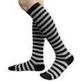 thumbnail image 1 of COUVER Women 0.5" Stripe Fashion Costume Knee High Socks, Black / Light Gray, 1 Pair, 9-11, 1 of 6