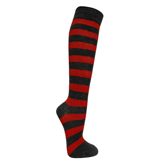 COUVER Women 1" Stripe Fashion Costume Knee High Socks, Charcoal / Red, 9-11, 1 Pair