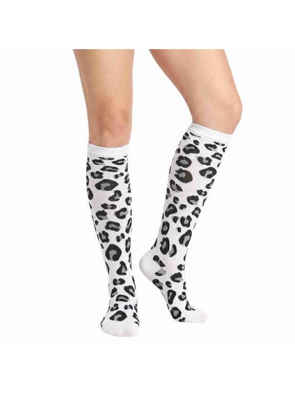 Women's Animal Print Knee High Fashion Socks Leopard White One Size 1 Pair (Womens)